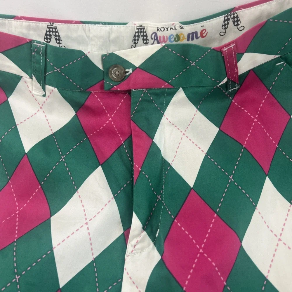 LOUDMOUTH Mens Sz 36 Golf Shorts Multicolored Argyle Pink Green White‎